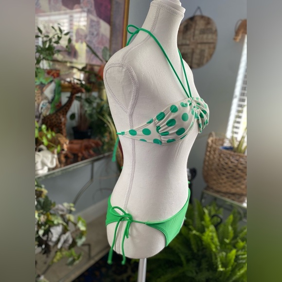 OP Ocean Pacific Bathing Suit Women Size Small Green White Polka Dot Two Piece - Picture 4 of 12